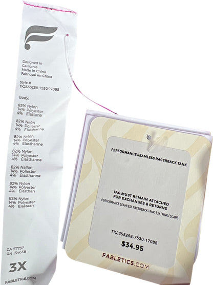 NEW Fabletic’s Women’s Pink Seamless Racerback Tank Top - Plus 3X