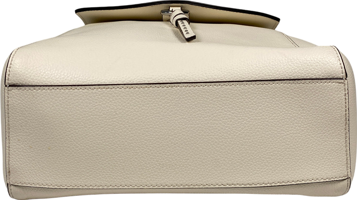 DKNY White Cow Leather Foldover Small Adjustable Backpack