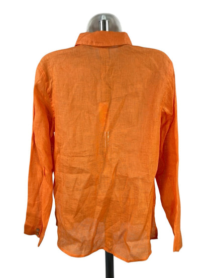 C and C California Women's Orange Linen Button Up Shirt - S