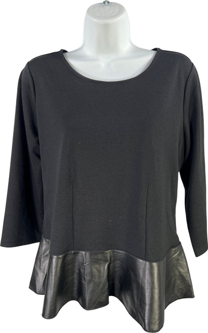 Ann Taylor Women’s Black 3/4 Sleeve Faux Leather Trim Blouse - L Petite