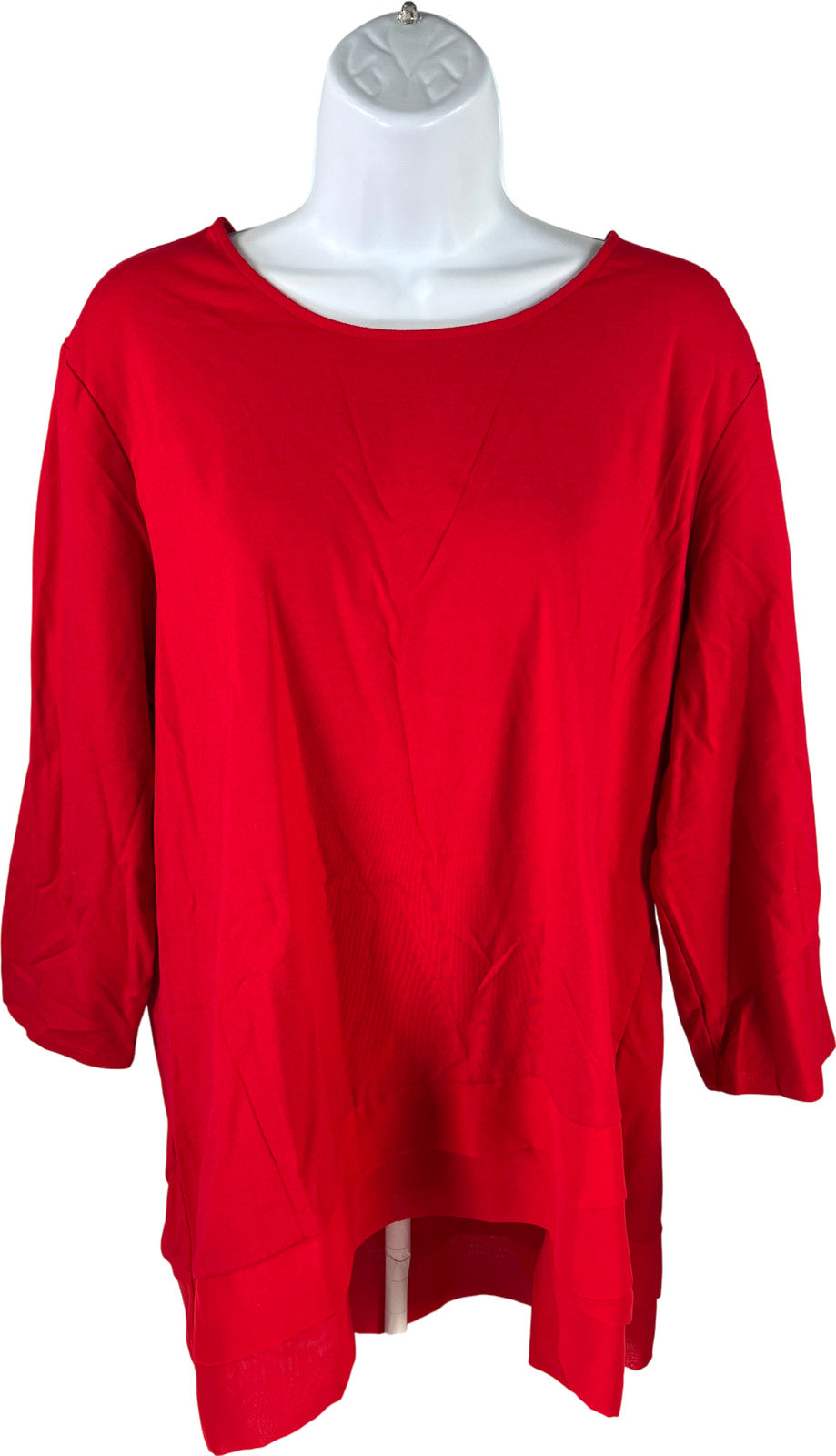 Chico’s Women’s Red 3/4 Sleeve Tiered Bottom Knit Top - 3/US XL