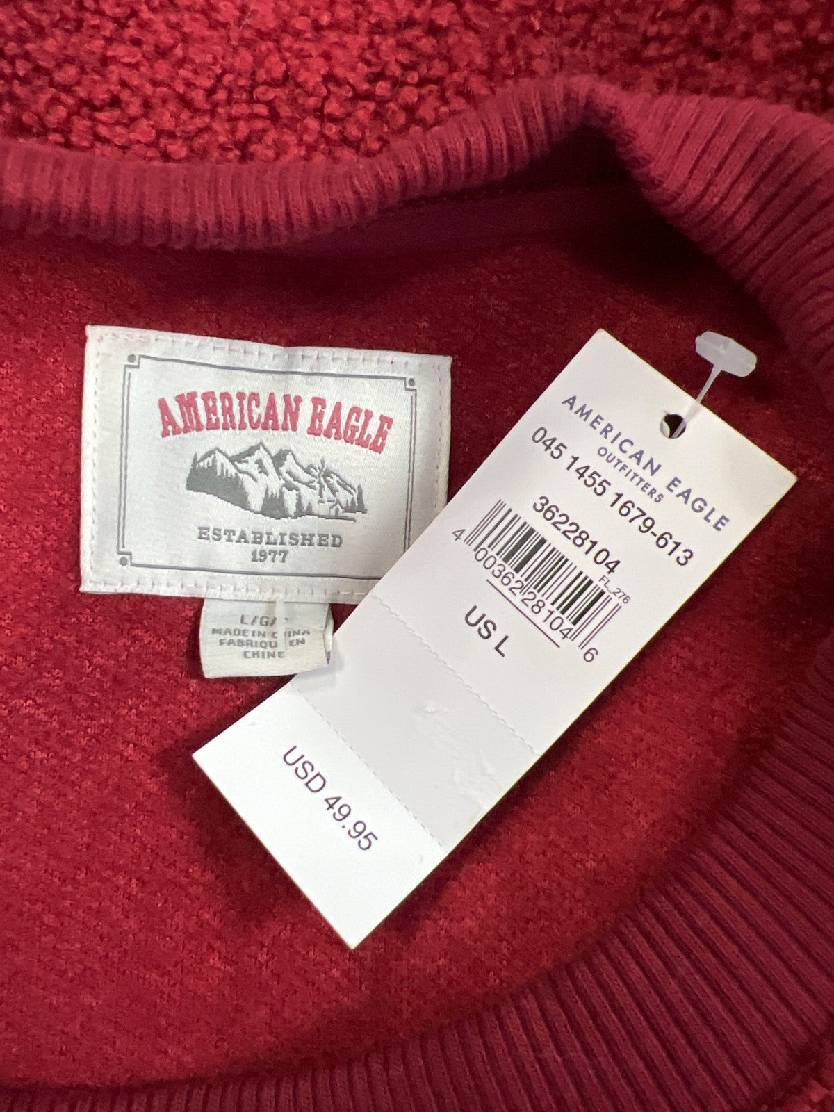 American Eagle Women’s Red Long Sleeve Sherpa Cropped Sweater - L