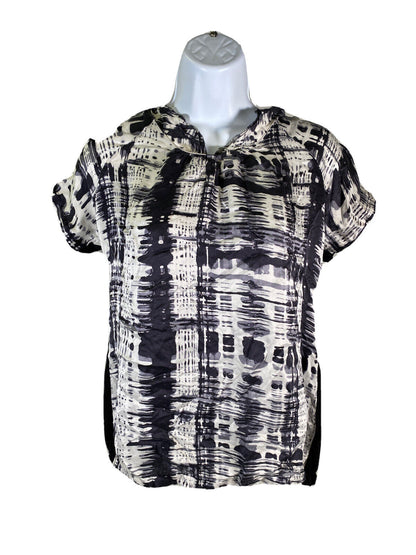 by Chico's Women's Black/White Short Sleeve V-Neck Silk Top Sz 0/S