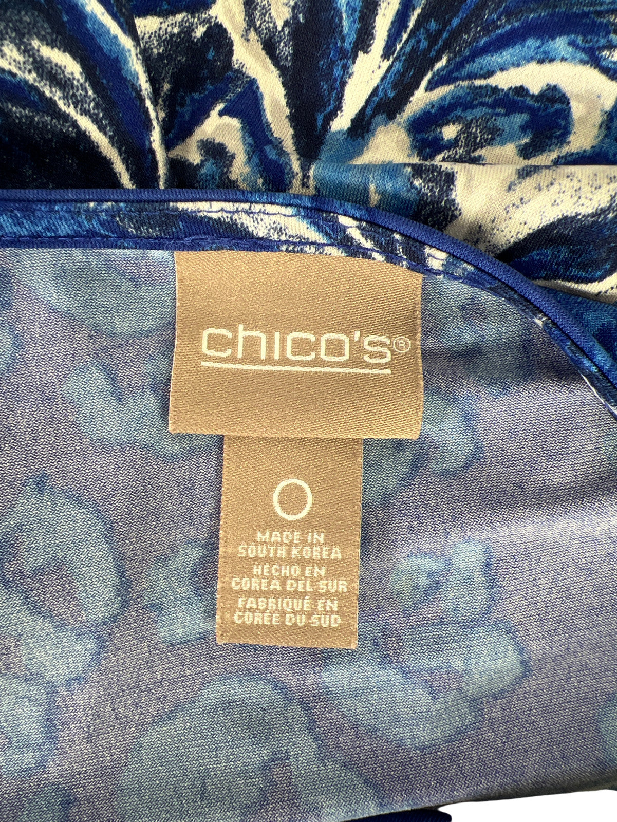 Chico’s Women’s Blue Floral 3/4 Sleeve Blouse - 0/S