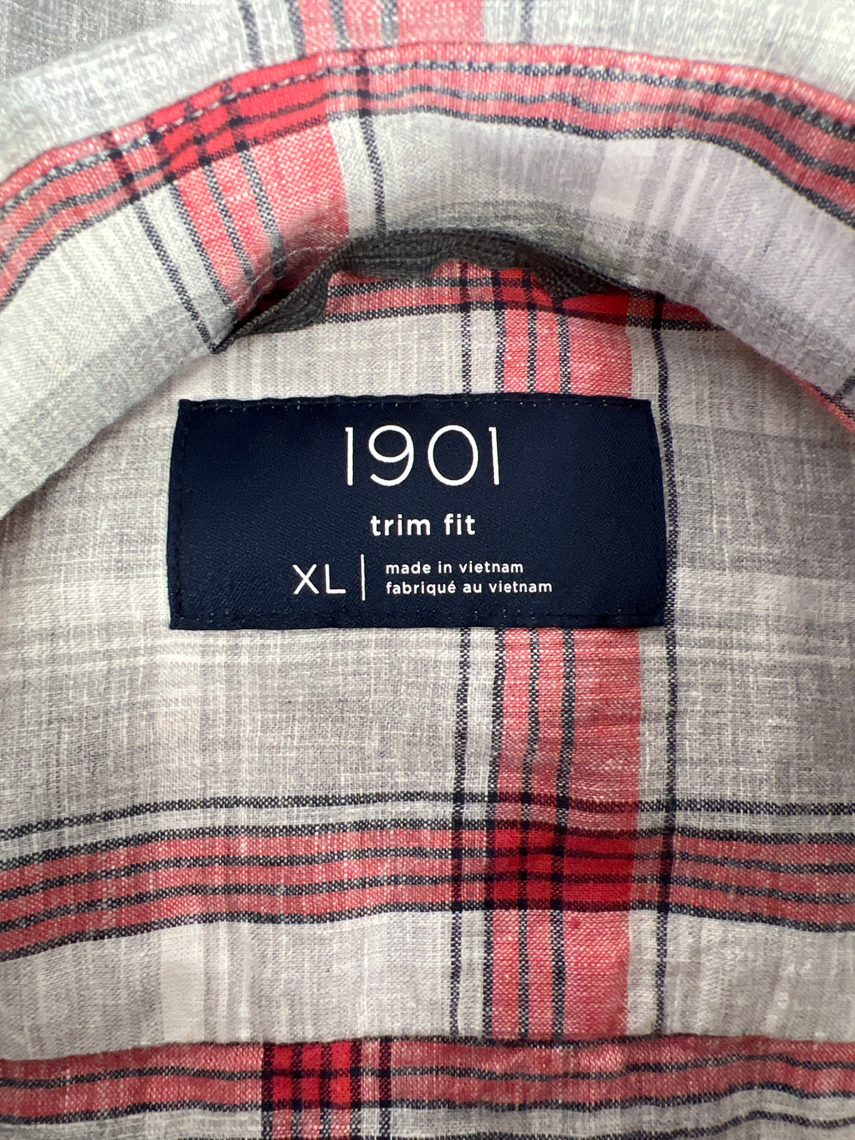 NEW 1901 Men’s Grey Heather/Red Plaid Trim Fit Button Up Shirt - XL