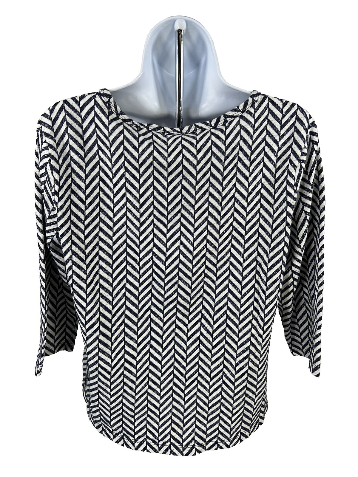 Chico's Women's Blue/White 1/2 Sleeve Pocket Front T-Shirt - 1/M