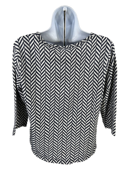 Chico's Women's Blue/White 1/2 Sleeve Pocket Front T-Shirt - 1/M