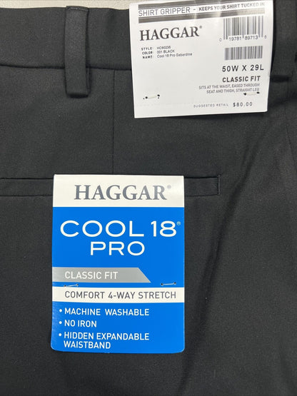 NEW Haggar Men's Black Cool 18 Pro Classic Fit Dress Pants - 50x29