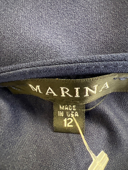 Marina Women’s Navy Blue 3/4 Sheer Sequin Sleeve Cocktail Shift Dress - 12