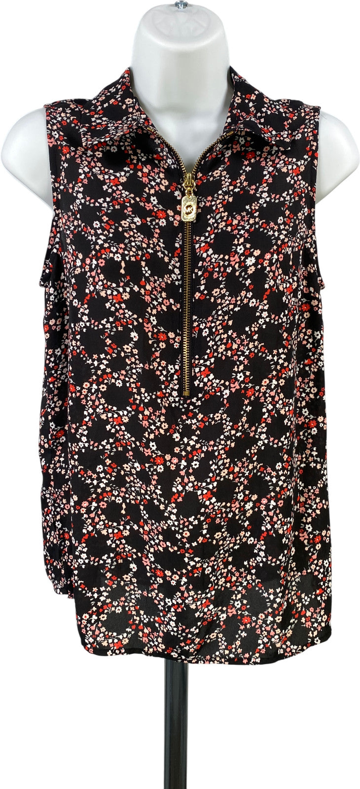 Michael Kors Women’s Black Floral Sleeveless 1/4 Zip Pullover Blouse - XS