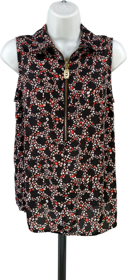 Michael Kors Women’s Black Floral Sleeveless 1/4 Zip Pullover Blouse - XS