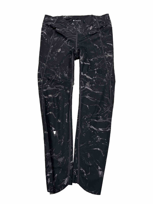 Athleta Women's Black Marble Velocity Stash Pocket 7/8 Leggings - S