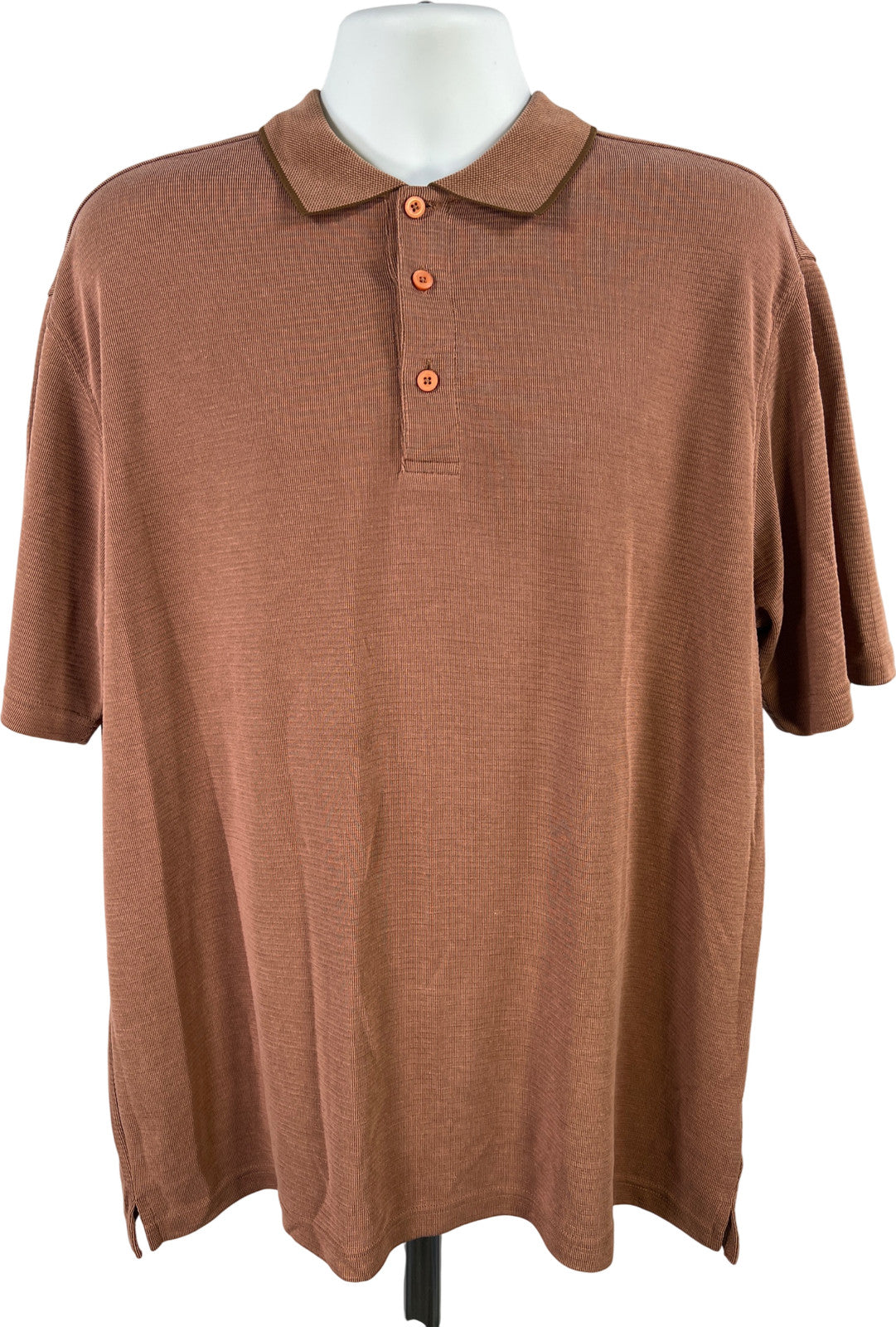 Bugatchi Men’s Brown Short Sleeve Textured Short Sleeve Polo - XL