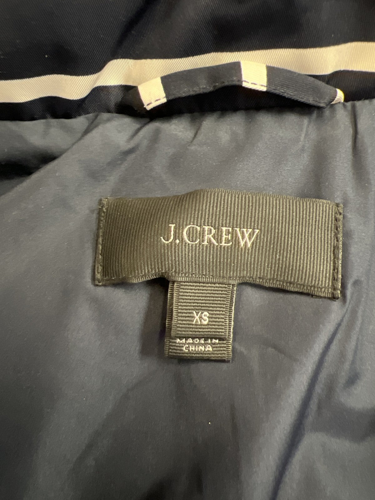 J.Crew Women’s Navy Blue/White Striped Down Filled Full Zip Vest - XS