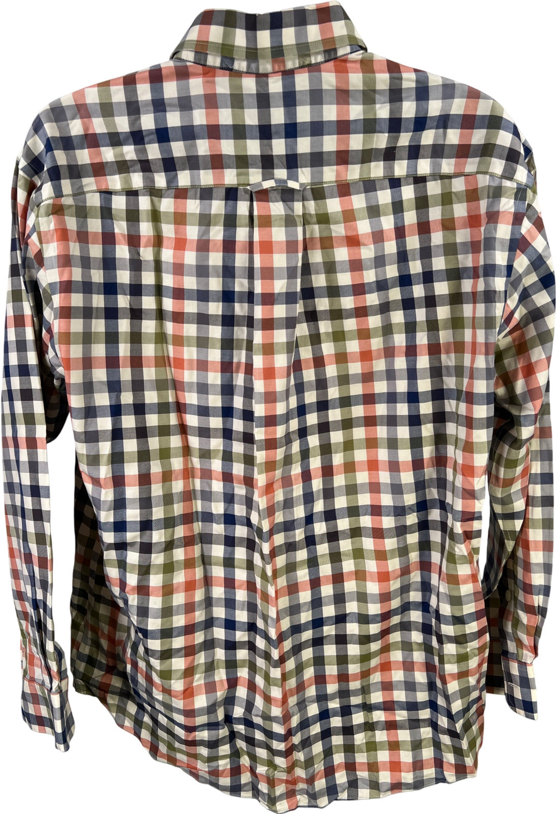 Orvis Men’s Blue/Orange Plaid Long Sleeve Button Up Shirt - L