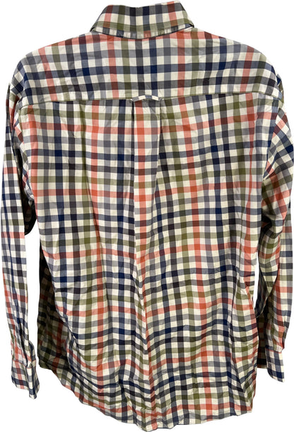 Orvis Men’s Blue/Orange Plaid Long Sleeve Button Up Shirt - L