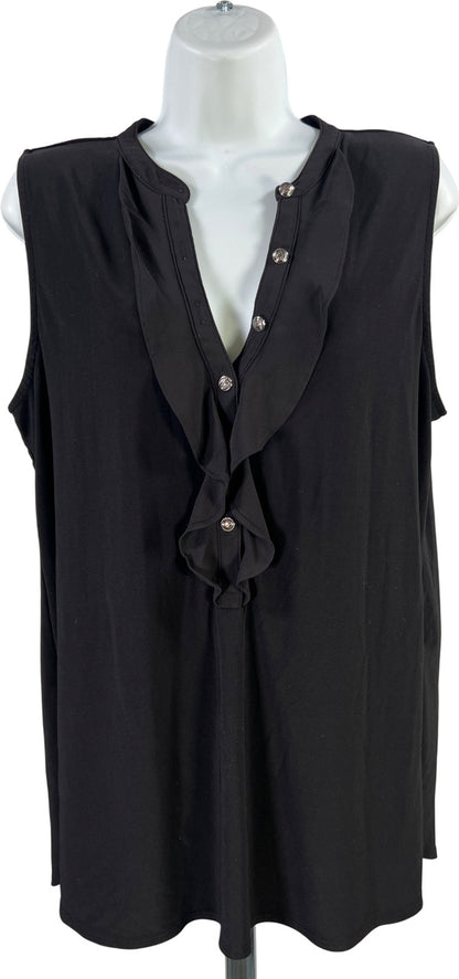 White House Black Market Women’s Black Sleeveless Ruffle Neck Blouse - L