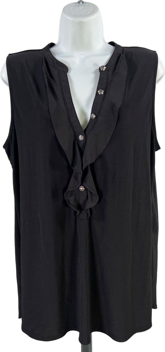 White House Black Market Women’s Black Sleeveless Ruffle Neck Blouse - L