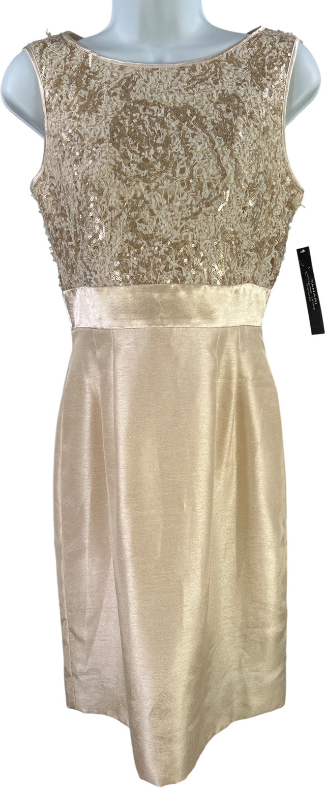 Tahari Women’s Ivory/Gold Sequin Top Sleeveless A-Line Formal Dress - 2