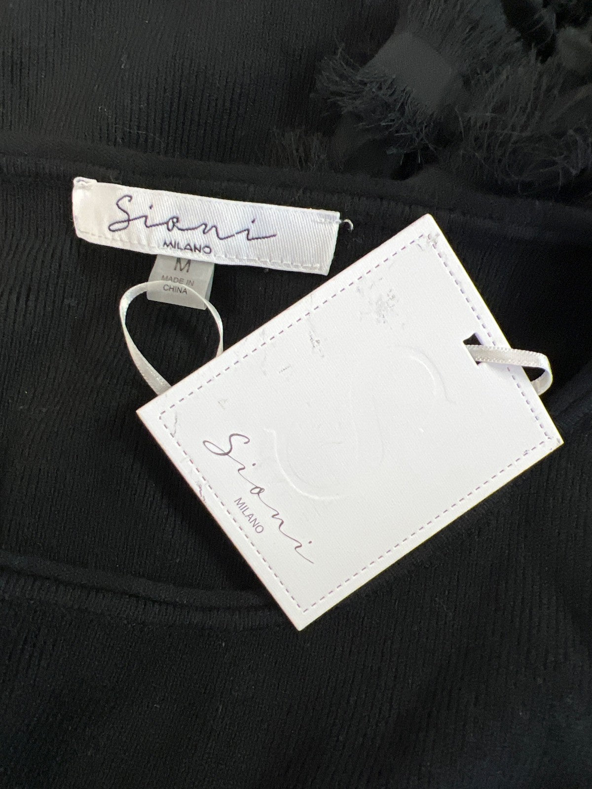 Sioni Milano Women’s Black Semi Sheer Fringe Sleeve Sweater - M