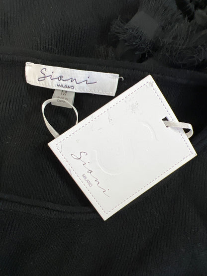 Sioni Milano Women’s Black Semi Sheer Fringe Sleeve Sweater - M