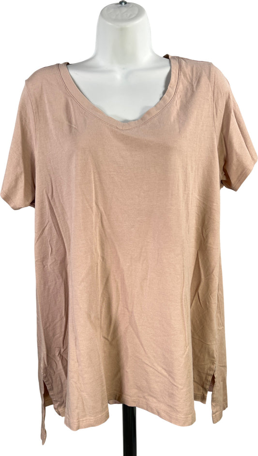 Tahari Women’s Beige Short Sleeve V-Neck T-Shirt - Plus 1X