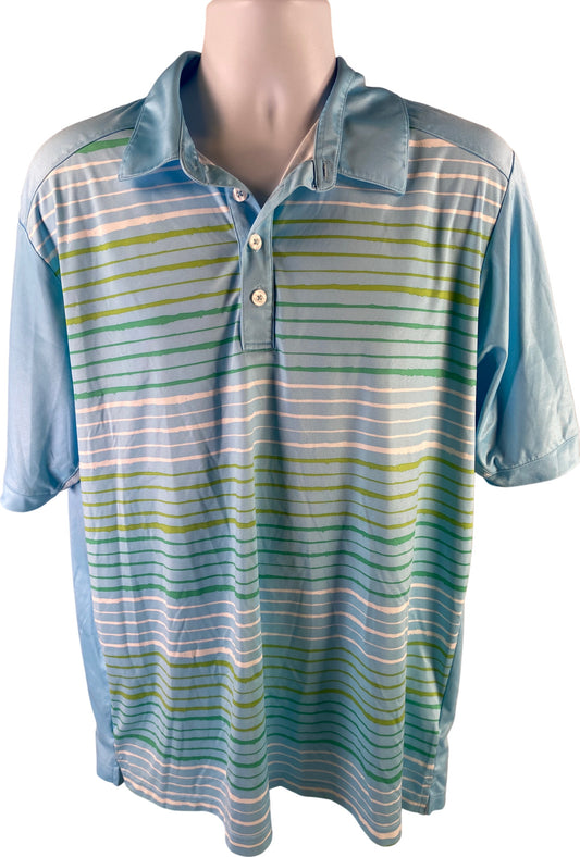 Adidas Men’s Blue Striped ClimaCool Short Sleeve Golf Polo Shirt - XL