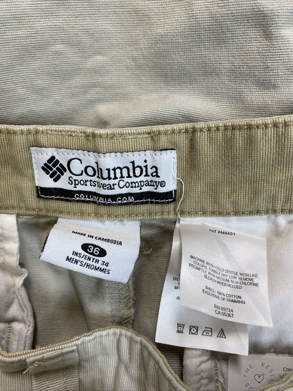 Columbia Men's Beige Canvas 100% Cotton Straight Pants - 36x34