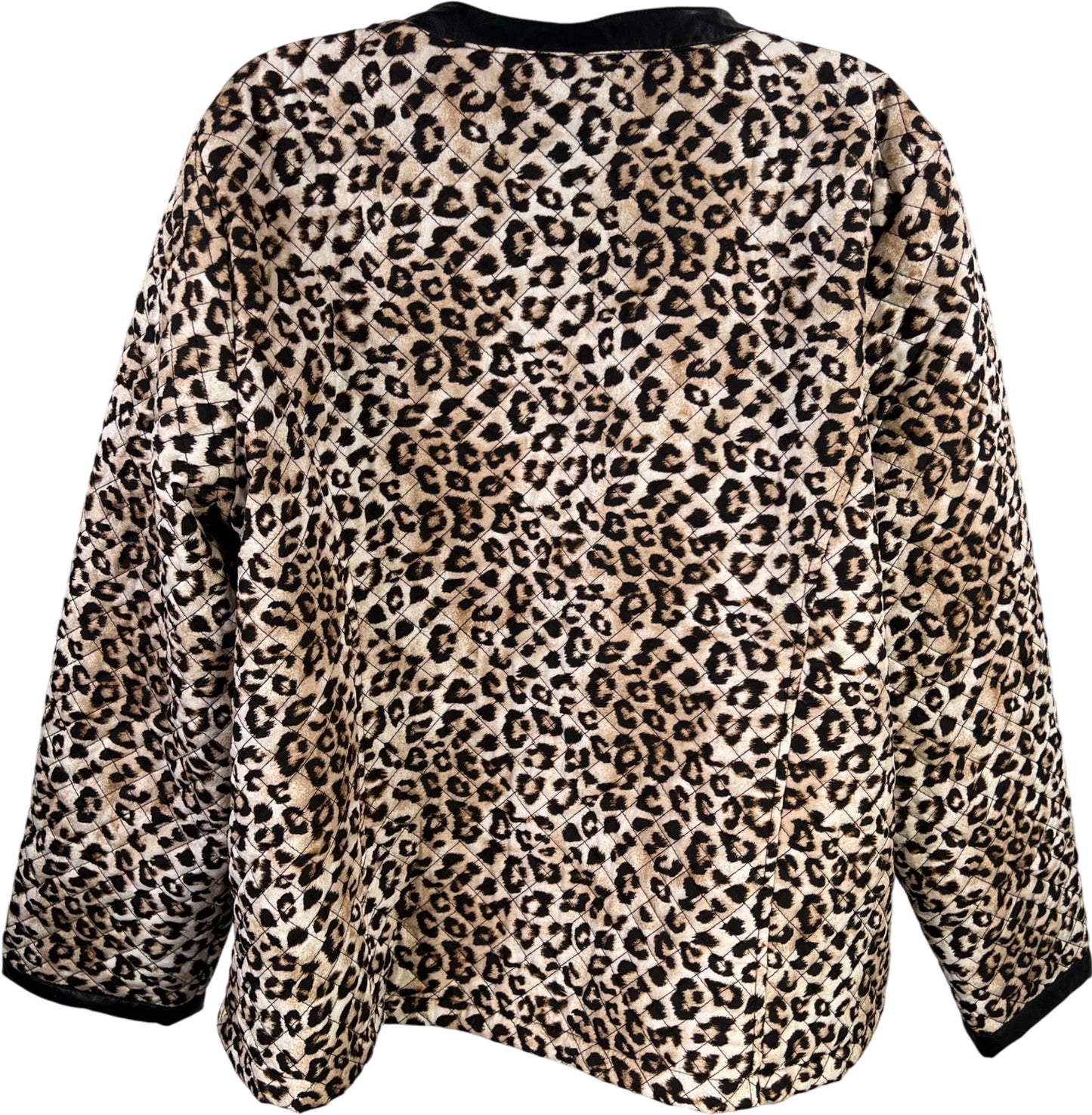 Chico’s Women’s Black/Beige Animal Print Quilted Full Zip Jacket - 3/US XL