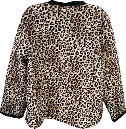 Chico’s Women’s Black/Beige Animal Print Quilted Full Zip Jacket - 3/US XL