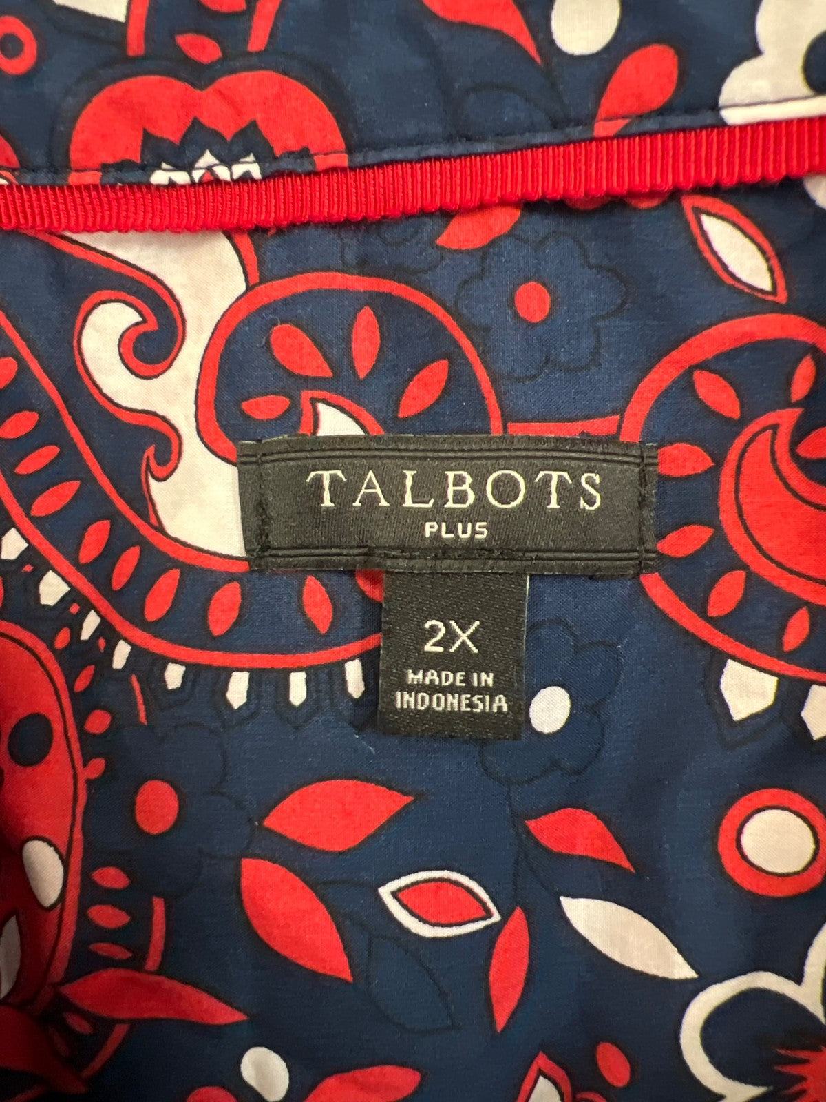 Talbots Women’s Red/Blue Long Sleeve Button Up Shirt - Plus 2X