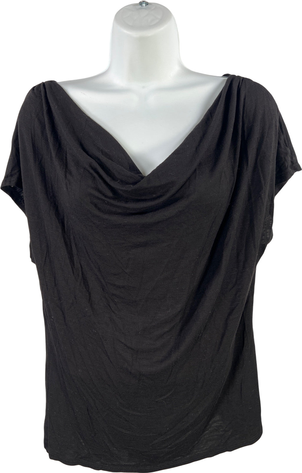 White House Black Market Women’s Black Cap Sleeve Drape Neck T-Shirt - M