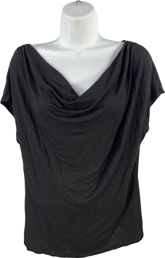 White House Black Market Women’s Black Cap Sleeve Drape Neck T-Shirt - M