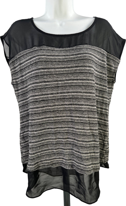 Ann Taylor Women’s Black/Gray Mesh Trim Sleeveless Knit Blouse - L