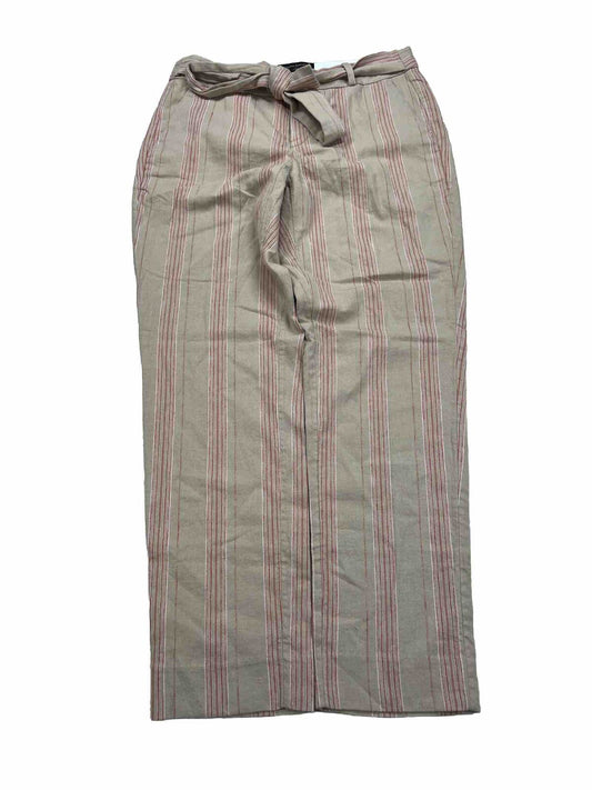 NEW Banana Republic Women's Beige Striped Avery Linen Blend Pants - 2