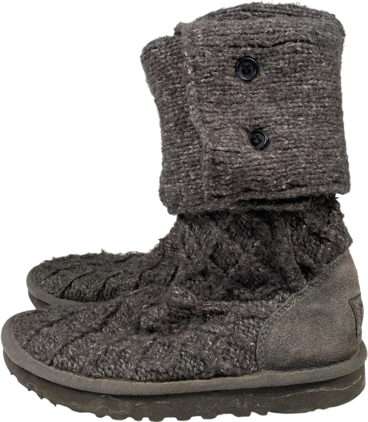 UGG Women’s Gray Foldover 3 Button Lattice Cardy Knit Boots - 6