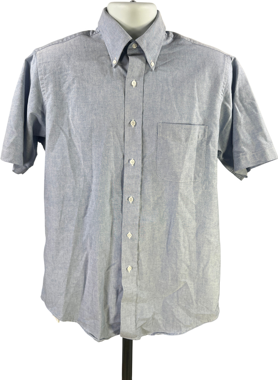 Round Tree and Yorke Men’s Blue Short Sleeve Oxford Button Up Shirt- 15.5