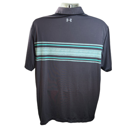 Under Armour Men's Gray/Blue Striped Performance Athletic Polo Shirt -2XL