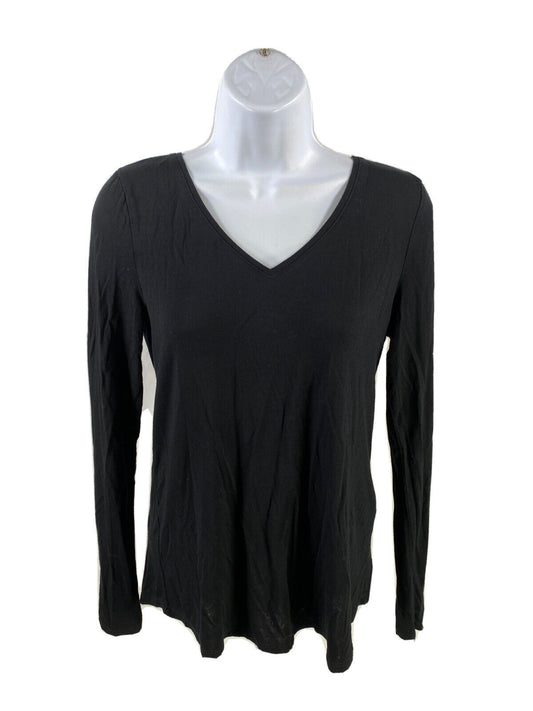 White House Black Market Women's Black Long Sleeve V-Neck T-Shirt - XS