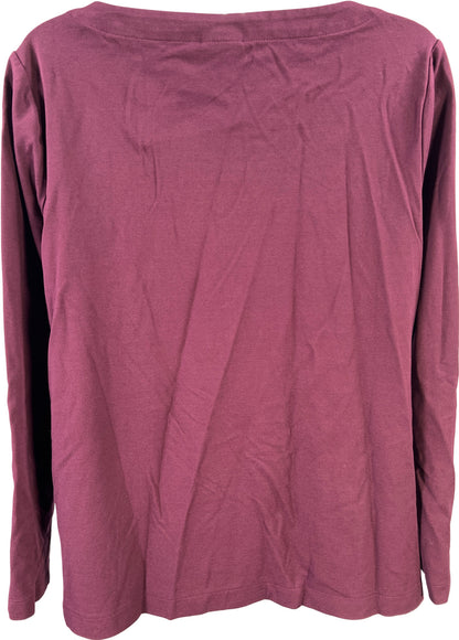 Chico’s Women’s Burgundy Faux Leather Front Long Sleeve Blouse - 1/US M