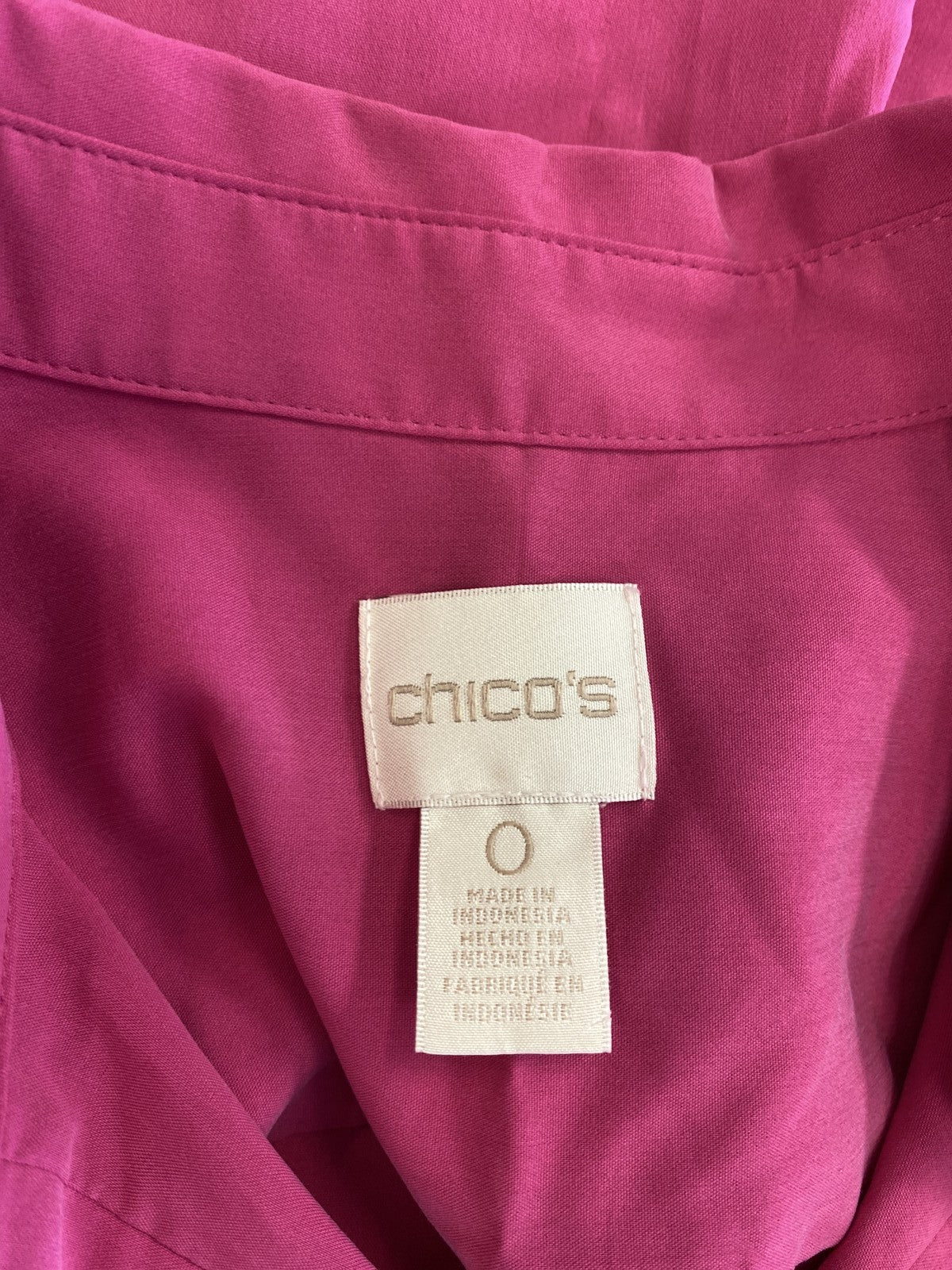 Chico’s Women’s Pink Short Sleeve Tunic Button Up Shirt - 0/US S