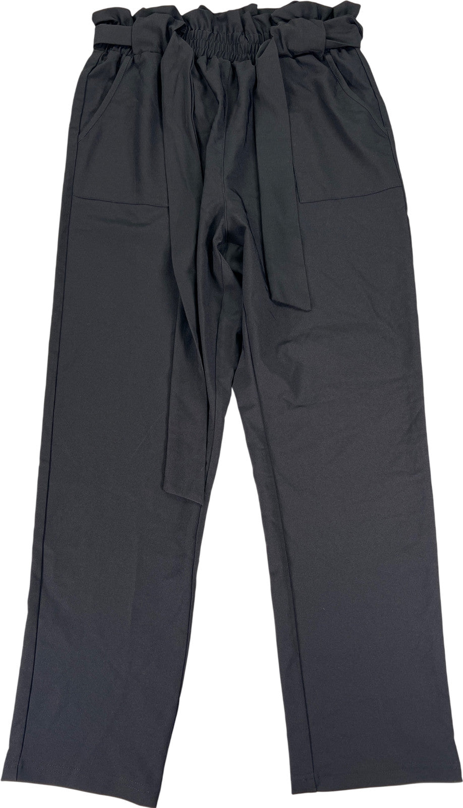 Grace Karin Women’s Black Cinch Belted Waist Straight Leg Pants - M