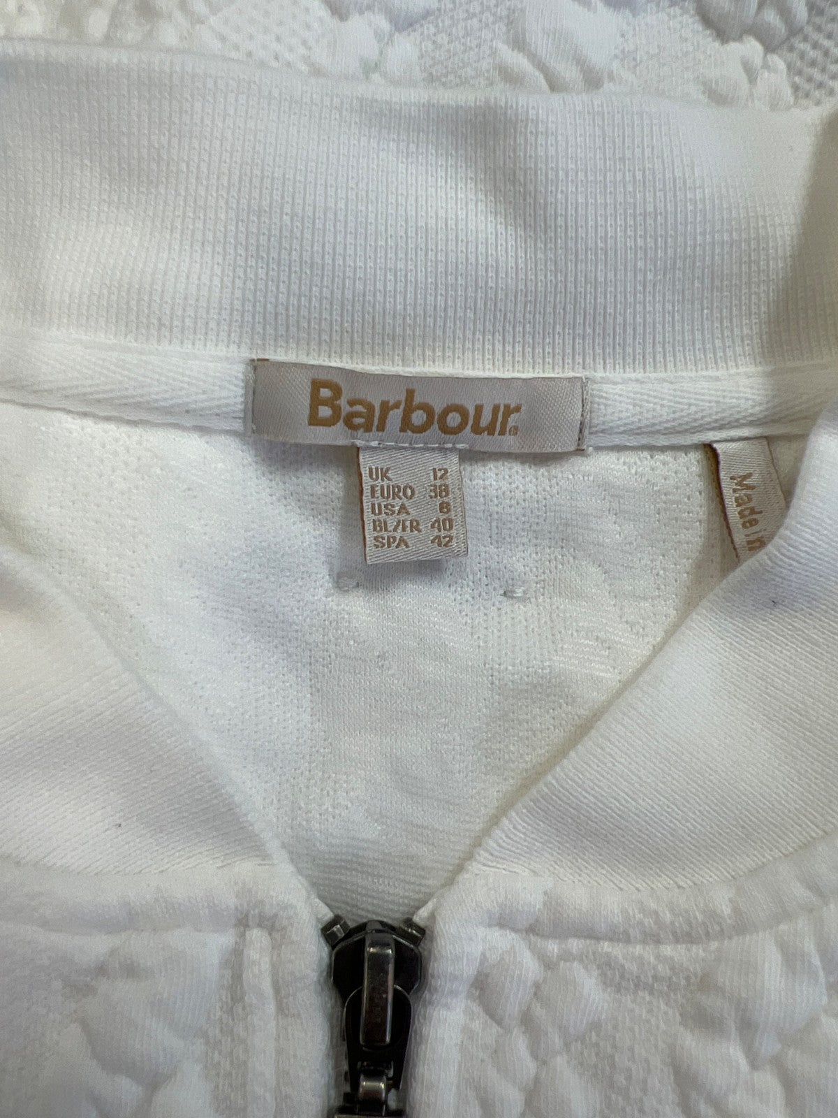 Barbour Women’s White Kelsey Cable Knit Long Sleeve Full Zip Sweater Jacket - 8