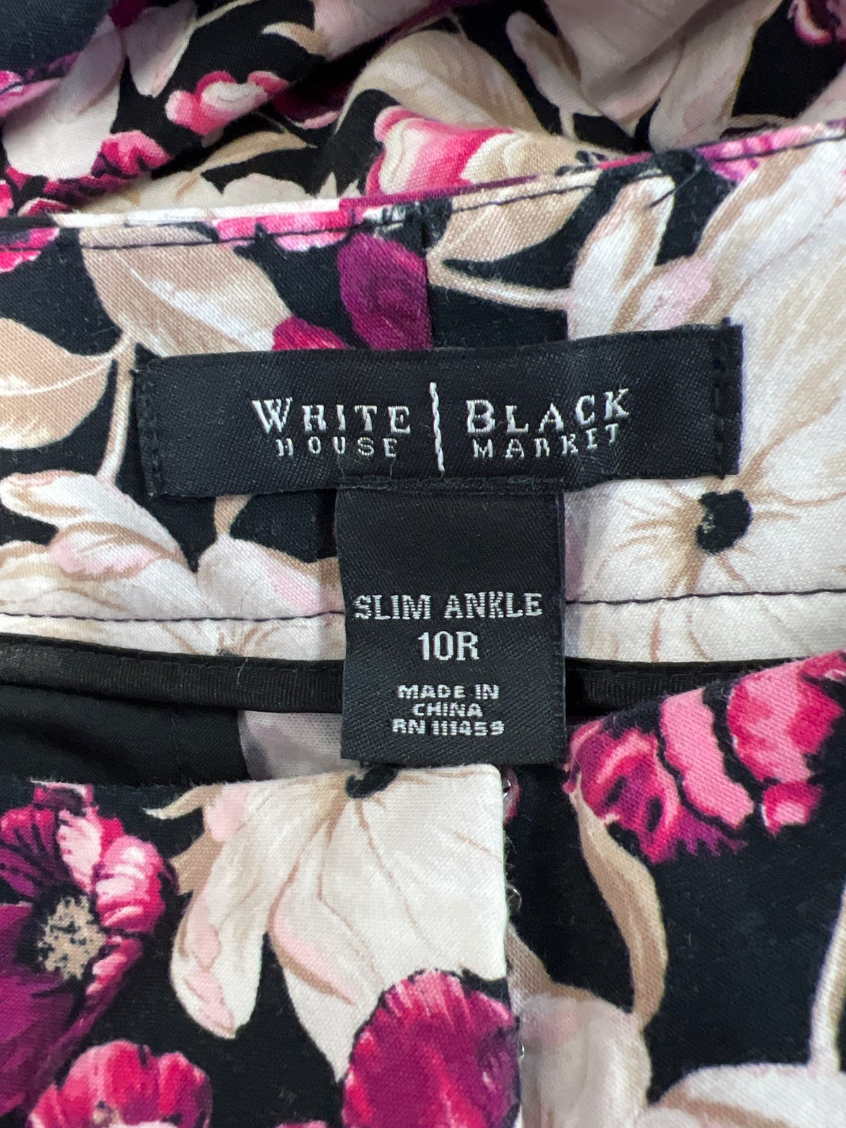 White House Black Market Women’s Black/Purple Floral Slim Ankle Dress Pants - 10