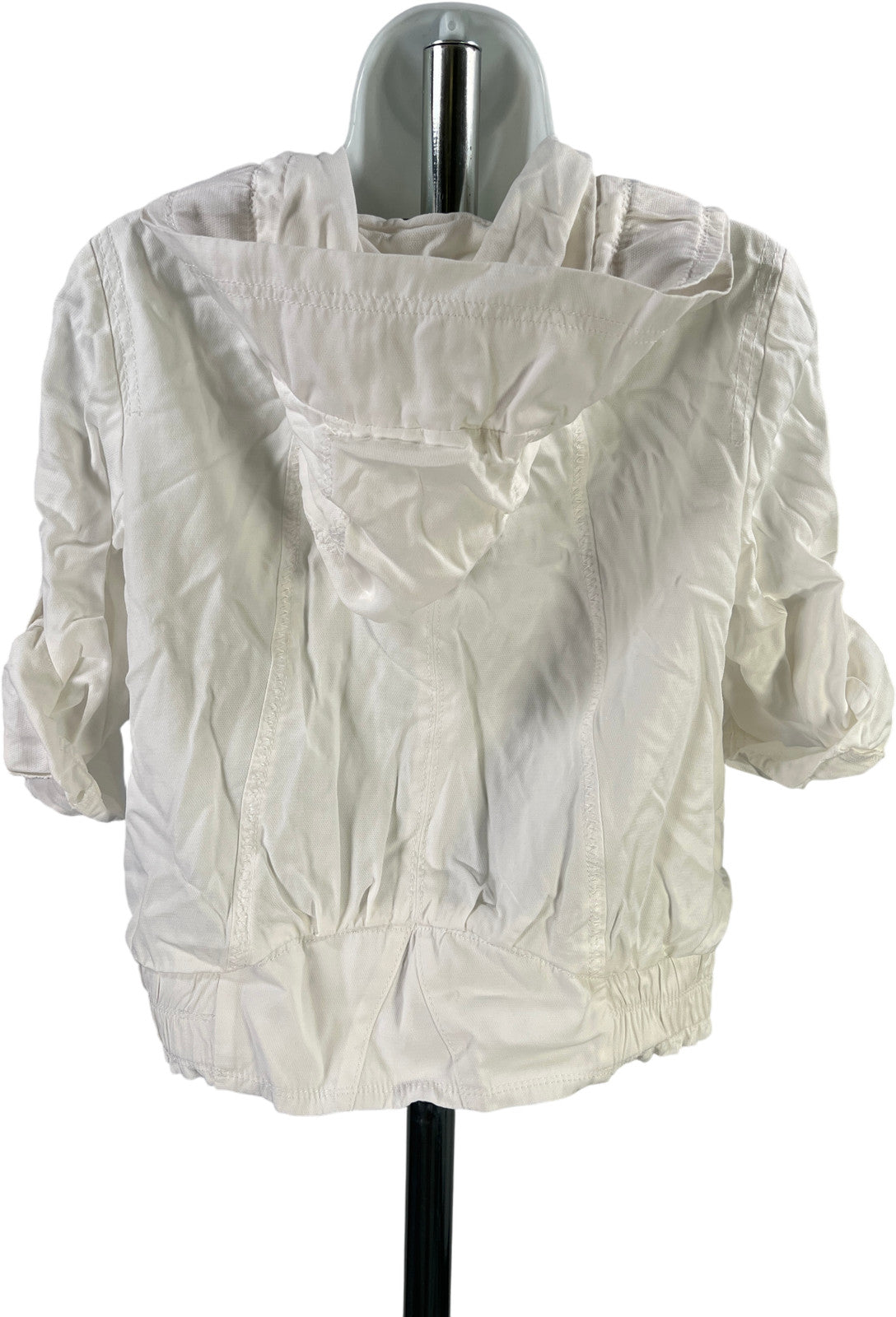 White House Black Market Women’s White 1/2 Sleeve Full Zip Hooded Jacket - S