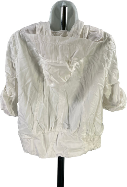 White House Black Market Women’s White 1/2 Sleeve Full Zip Hooded Jacket - S