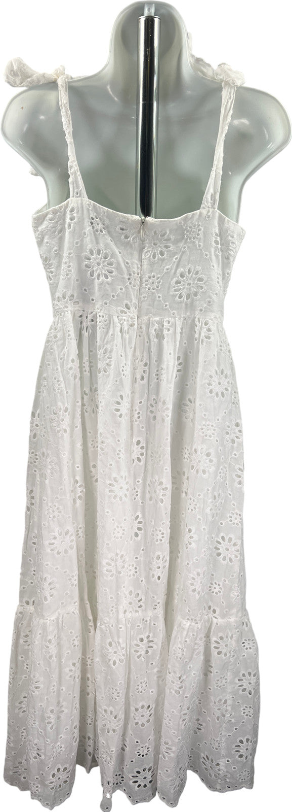 NEW Lulu’s Women’s White Tie Strap. Sleeveless Eyelet Midi Dress - S