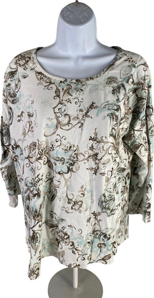 Chico’s Women’s White/Blue Paisley 3/4 Sleeve T-Shirt - 2/US L