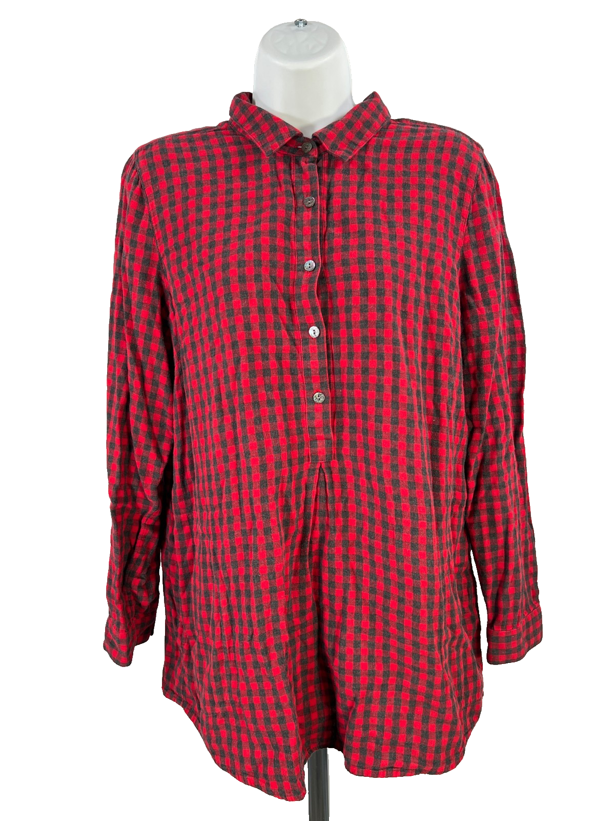 J.Jill Women’s Red Plaid Long Sleeve 1/2 Button Pullover Shirt - M