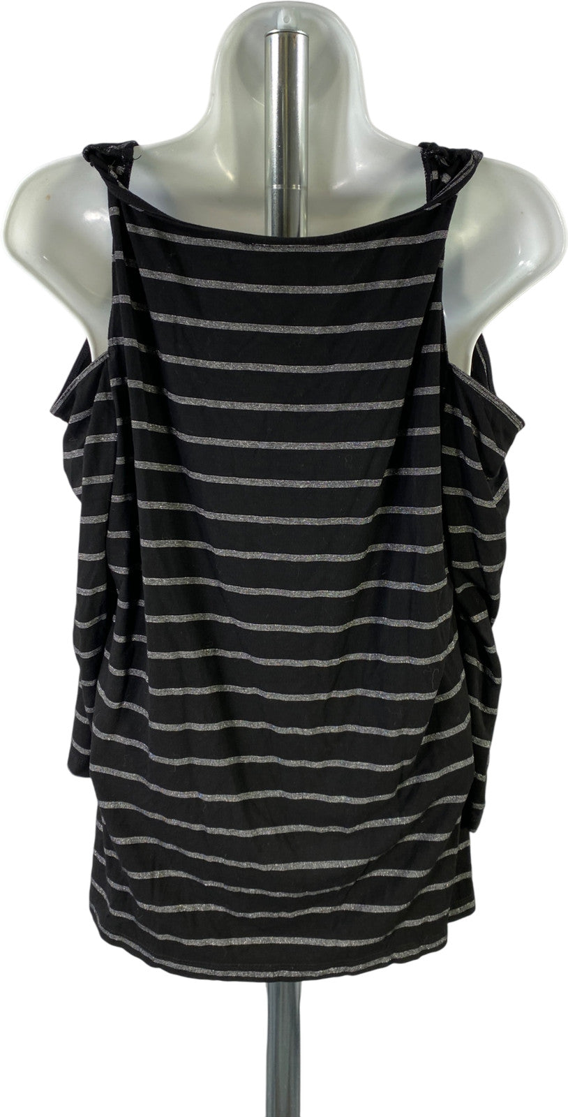 White House Black Market Womens Black Metallic Cold Shoulder 3/4 Sleeve Shirt -L